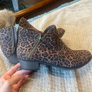 Sun + Stone Brown Leopard Ankle Booties
